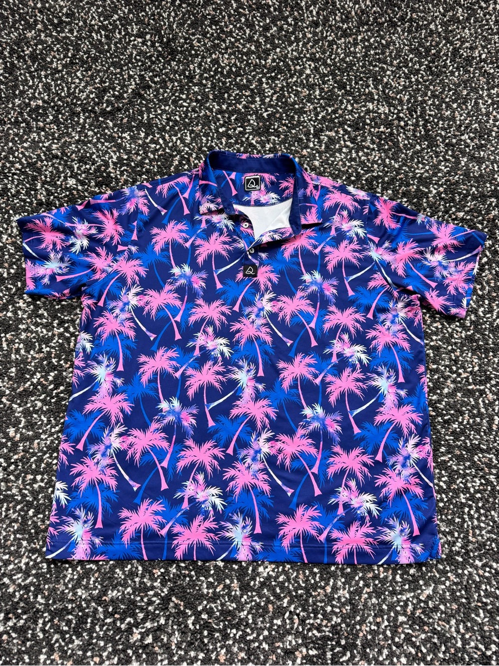 Deolax Men’s 3XL Tropical Palm Tree Performance Golf Polo Pink Blue